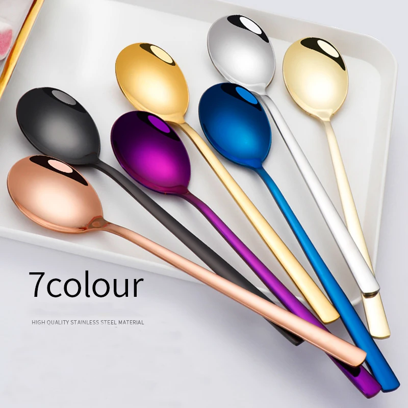 TS 7 Colors Stainless Steel Spoon With Long Handle Ice Coffee Tea Home Kitchen Tableware Spoons Size 17 21 CM | Дом и сад