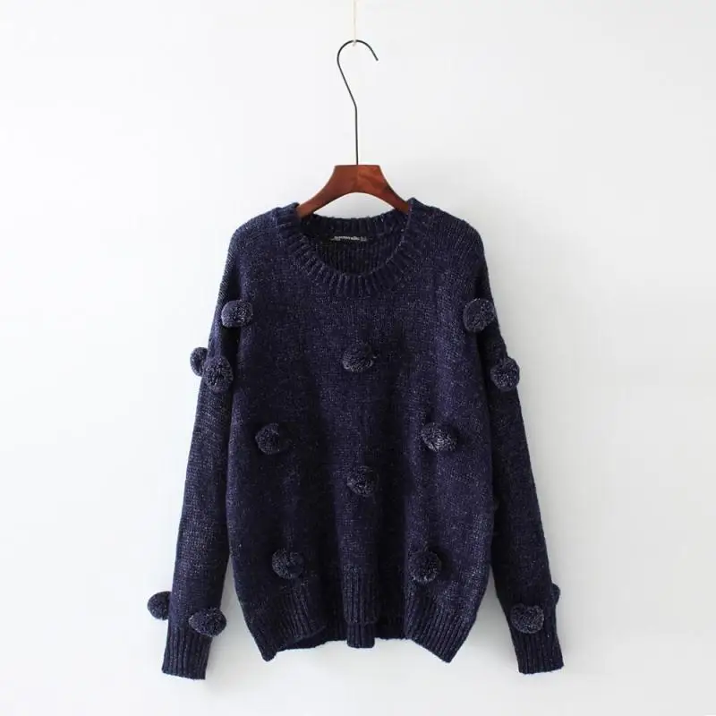 TVVOVVIN осень зима круглый вырез длинный рукав 3D пушистый Свободный Повседневный вязаный свитер женский размера плюс женский A744 - Цвет: blue