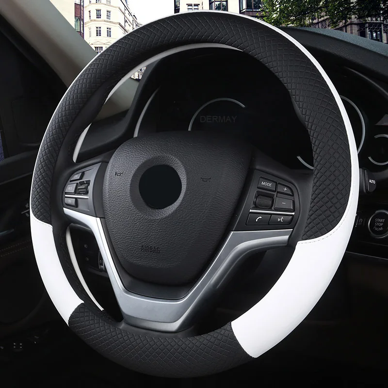Кожаная Универсальная автомобильная Оплетка на руль DERMAY 38 см автомобильный