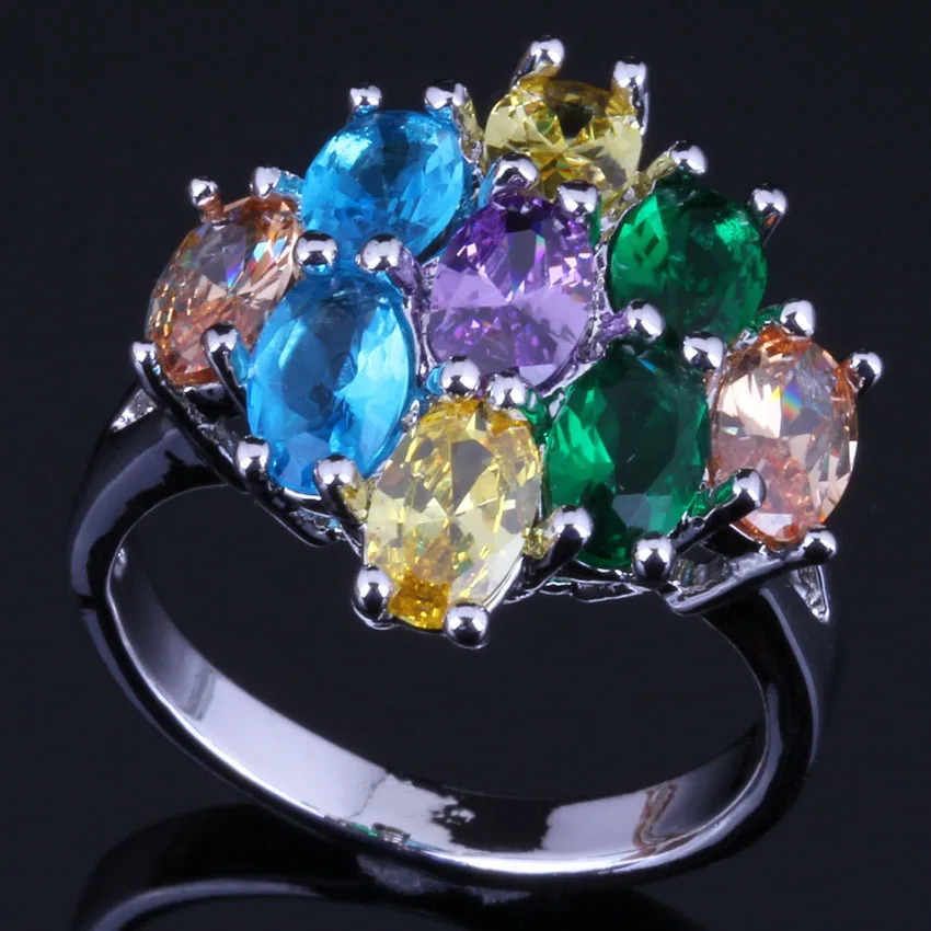 

Glamorous Oval Multigem Multicolor Yellow Cubic Zirconia Silver Plated Ring V0421