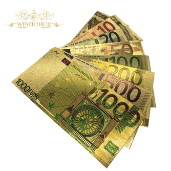 

Wishonor Full Sets 24K Gold Banknote Euro 5-1000 Gold Foil Banknote 8pcs/lot as Business & Christmas Gifts