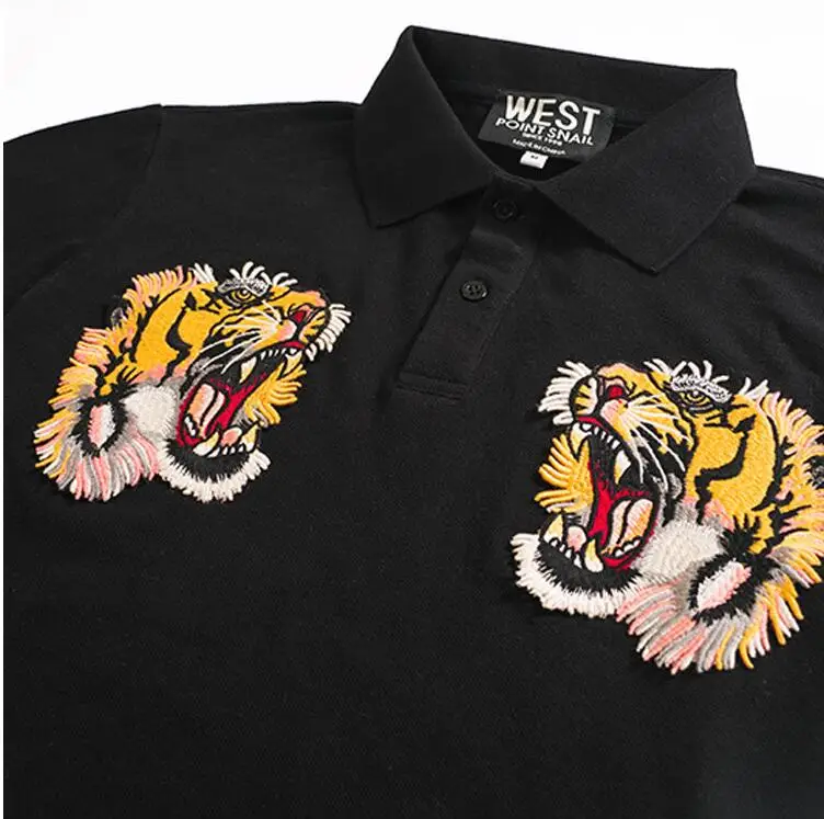Hohe Neue 2023 Männer Hohe Stickerei Doppel Tiger Kopf Blumen Mode Polo-Shirts Hemd Skateboard Baumwolle Polos Top T # C37_voghion.com