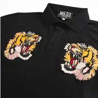 Polos en coton pour hommes avec double tête de tigre et fleurs, chemise de planche à roulettes, haut brodé, t-shirt à la mode, nouveau, 2023, # C37 3