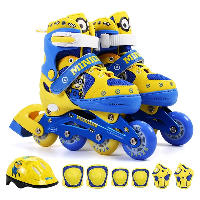 US $85.55 Helmet protection kids skate roller skating shoes adjustable roller skates knee protector washable 