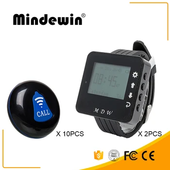 

Mindewin Restaurant Pager Wireless Calling System 20pcs Call Transmitter Button+2pcs Watch Receiver 433MHz Catering Equipment