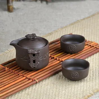

Purple grit teapot sets travel drinkware easy carry tea cups carved teapot handmade pots tea set porcelana tea cup bandeja