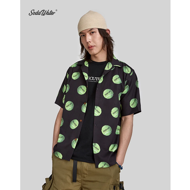 

SODA WATER Men INS Funny Print Clothes 2019 Mens Streetwear Oversized Short Sleeve Shirts Male Korean Shirt 9225S