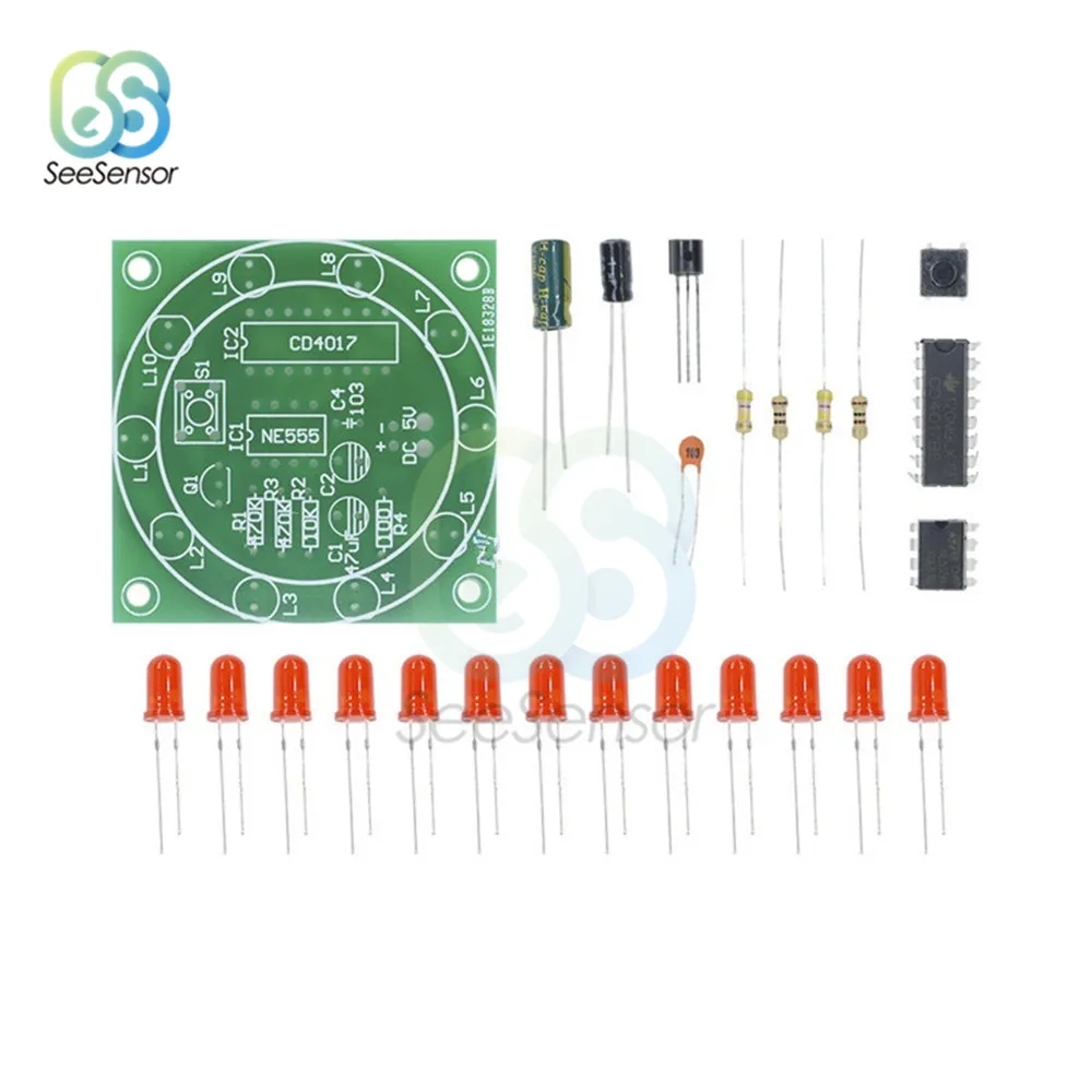 Электронный набор CD4017 NE555 самостоятельный DIY светодиодный светильник, комплекты, производственные части и компоненты, 3-5 в роторный набор