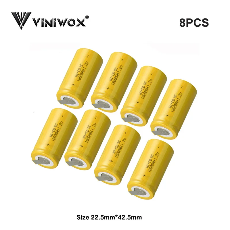 

Subc 1800mAh 1.2V Ni-CD SC Rechargeable Battery Cell For Makita Bosch Robot Accumulator Power Tool Battery Cells DIY To 9.6V 12V