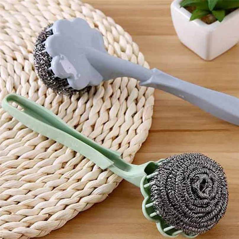 high quality Cleaning Brushes Stainless Steel Wire Ball Washing Pot Brush With Handle Cleaning Ball Brush  #3F14 (15)
