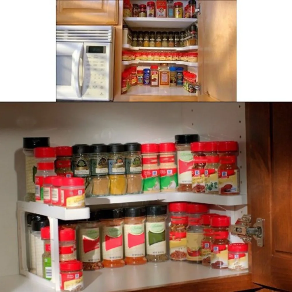2 Layers Adjustable Spicy Shelf Kitchen Spice Organizer Storage Rack
