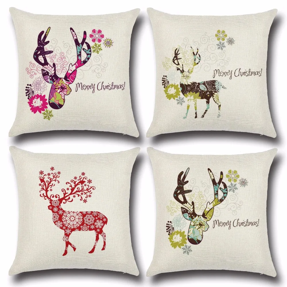 

1PC 45*45cm Cotton&Linen Christmas Pillow Cover Cushion Office Nap Santa Claus Throw Pillow Case OU 015