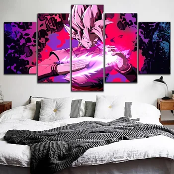 

Black Goku Super Saiyan Role Painting 5 Panel Style Picture Modern Decor Wall Art Canvas Print Game Dragon Ball FighterZ Poster