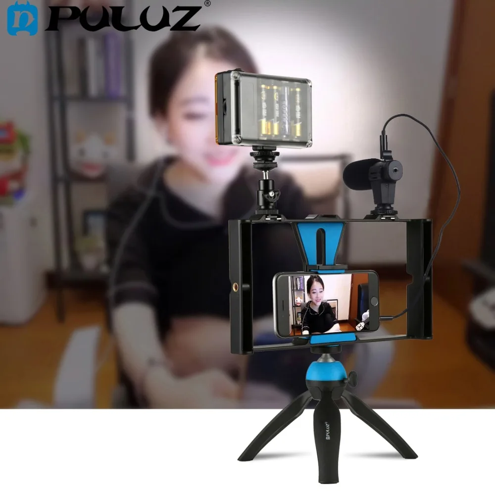 comprar Vlogging PULUZ Dupla Handheld Gravação de Cinema Filme Caso Rig Estabilizador de Vídeo Pega Firme Rig para iPhone, Smartphones