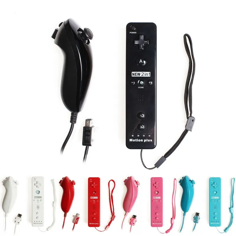 

2-in1 Wireless Remote Controller and Nunchuk Controller for Nintendo Wii with MOTION PLUS Protective Silicon Case + Hand Strap