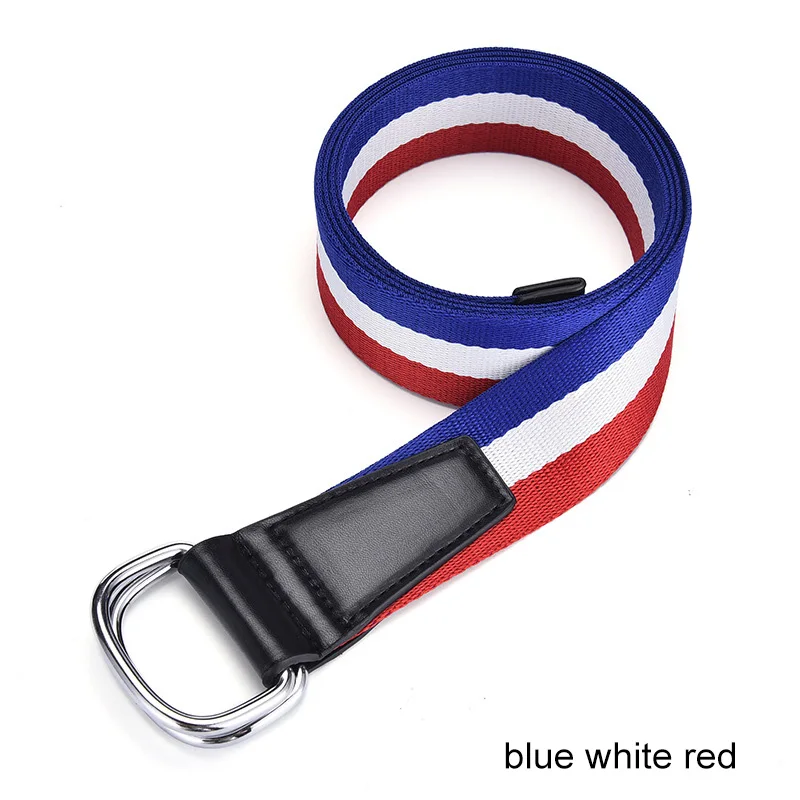 Панковский тканевый ремень унисекс с двойным кольцом и d-образной пряжкой, джинсовый мужской ремень, Модный женский ремень, студенческий пояс, супер длинный поясной ремень - Цвет: blue white red