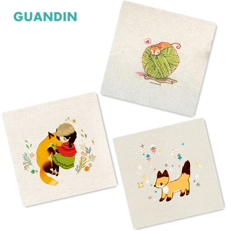 

GUANDIN,Plain Printed Cotton Linen Fabric Animal & Girl Pattern Hand Dyed For Sewing&Quilting Table Mat/Mouse Pad/20*20cm