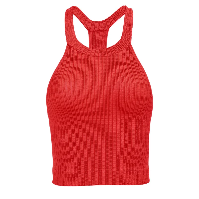 Sport Wear for Women Gym Tank Top Halter Knitted Crop Tops Red Army ...