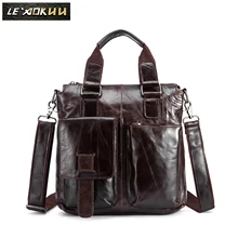 Мужской кожаный Ретро дизайнерский деловой портфель, повседневная дорожная сумка для ноутбука 12 дюймов, сумка-тоут, сумка-мессенджер, портфель, B259-dc