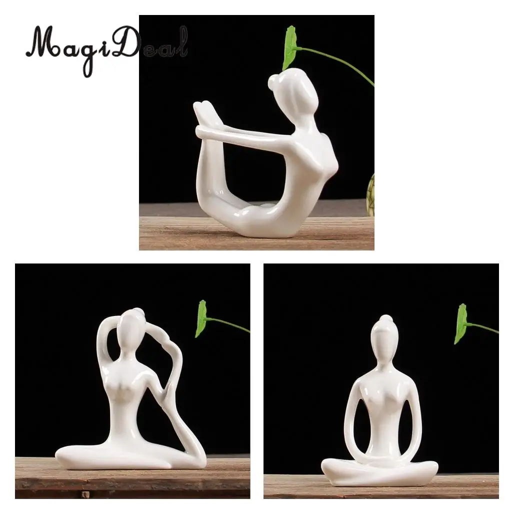3x Ceramic Yoga Figure Ornament Statue Sculpture for Zen Garden Home Desktop Decoration	