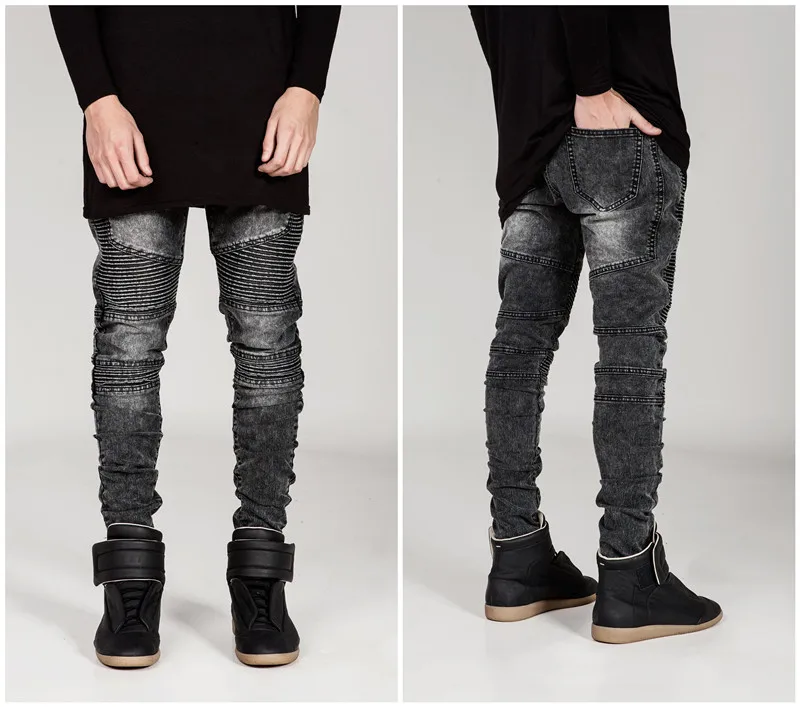 Уличная Для мужчин s рваные байкерские джинсы homme модные мотоциклетные Slim Fit