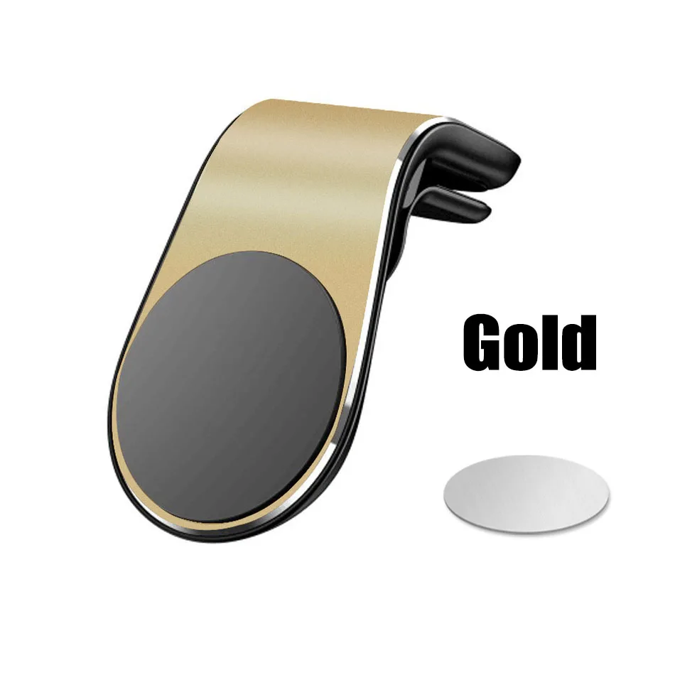 Магнитный автомобильный держатель для телефона в форме L, крепление на вентиляционное отверстие, подставка, gps, автомобильный магнитный держатель для мобильного телефона для iphone X 7 8 samsung S10 S8 - Цвет: Gold