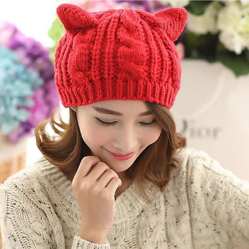 Женский шерстяной вязаный головной убор с кошачьими ушками Gorros Берет шапочка Touca капот вязаный крючком Плетеный лыжный Зимний Теплый головной убор