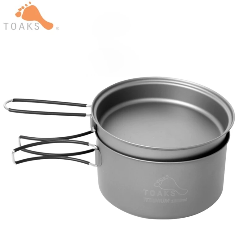 Toaks 2in1 1350 ml de titanio olla tazón portátil utensilios Camping con 490 ml mango plegable mochila Pan ligero CKW-1350