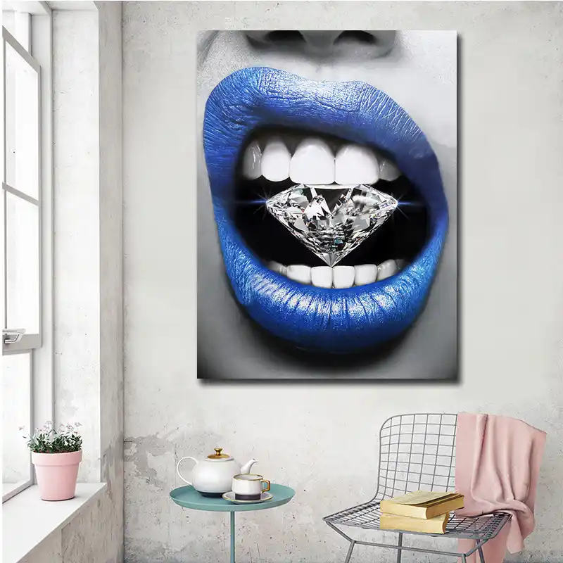 Abstract Canvas Painting,modern home decor Wall Art,Blue sexy lip poster prints,dropshipping wholesale cheap canvas prints