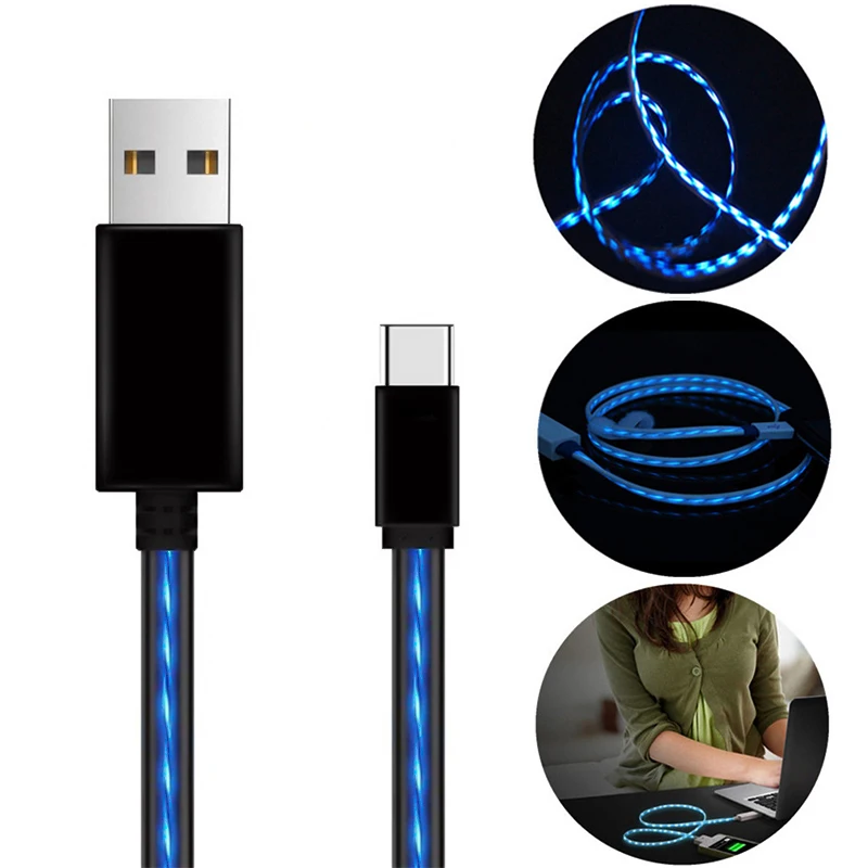 

LED Glow Flowing Data USB Charger Type C/Micro USB Charging Cable for iPhone 7 X Xs Samsung Galaxy S10 S10E A50 Charge Wire Cord