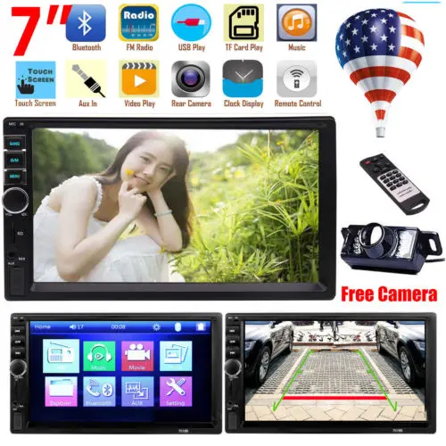 

Rear Camera+Audio Player Double Din Bluetooth FM Radio Car Stereo 7'' Monitor Steering Wheel Control Wireless Remote Controller