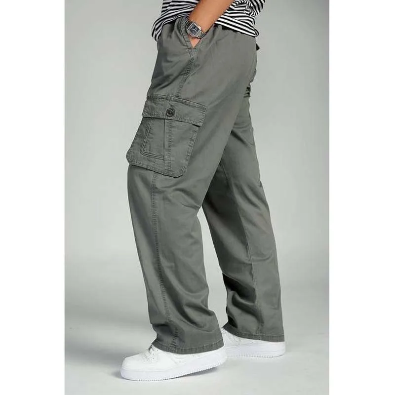 

New Men Thin Pants Spring Summer Leisure Loose Overall Overalls Cotton Plus Size High Waist Cargo Pants Mans Trousers 5XL