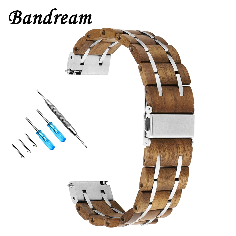 

Genuine Wood + Stainless Steel Watchband 22mm for Huawei Watch 2 Classic Pebble Time Moto 360 2 46mm Quick Release Band Strap
