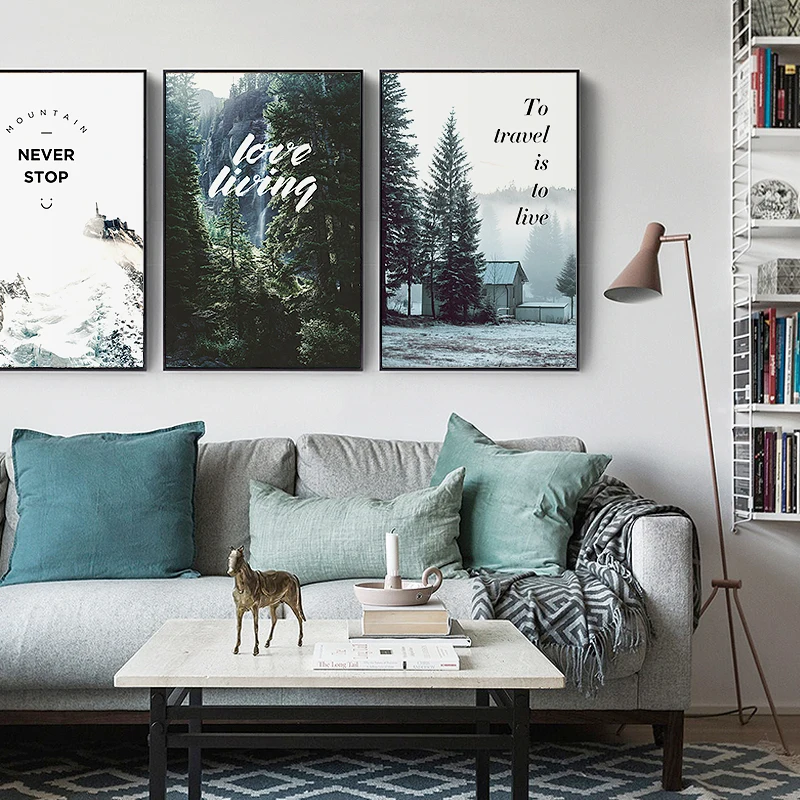 

Nordic Print Decor Wall Art Pictures Landscape Forest Lake House With Quote Canvas Painting Poster For Living Room Bedroom Cafe
