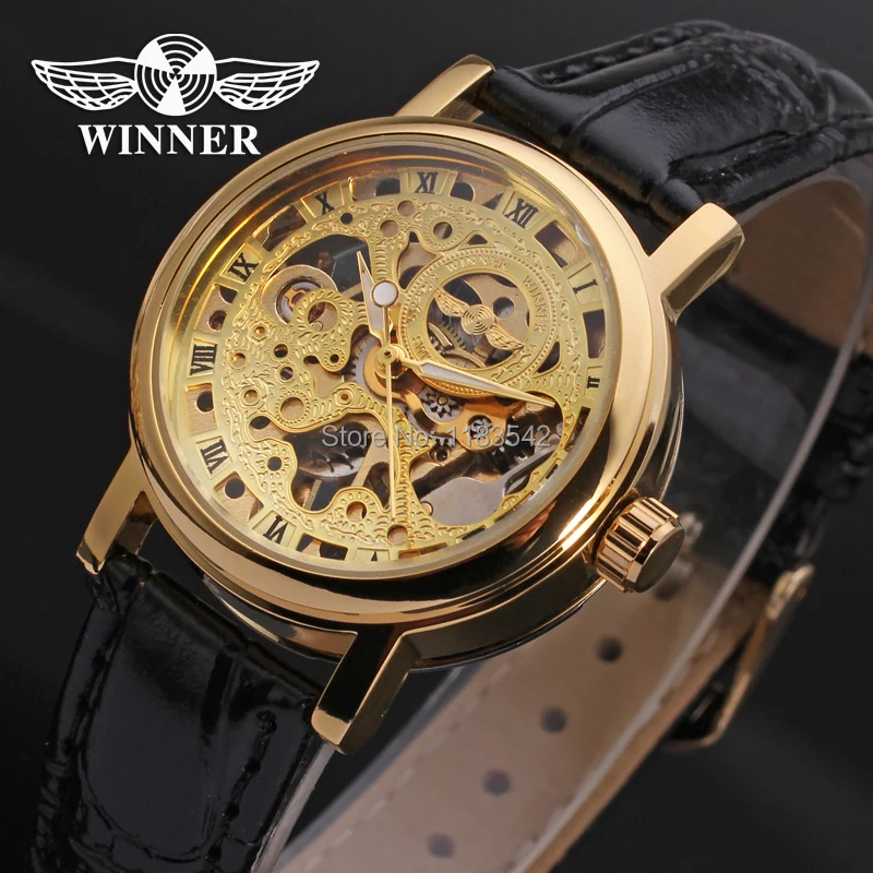 Prix pour Gagnant Montre Mécanique Main-vent De Mode de Femmes Casual Bracelet En Cuir Analogique Cristal Marque Montre-Bracelet Couleur Or WRL8005M3G1 Prix pour Gagnant Montre Mécanique Main-vent De Mode de Femmes Casual Bracelet En Cuir Analogique Cristal Marque Montre-Bracelet Couleur Or WRL8005M3G1