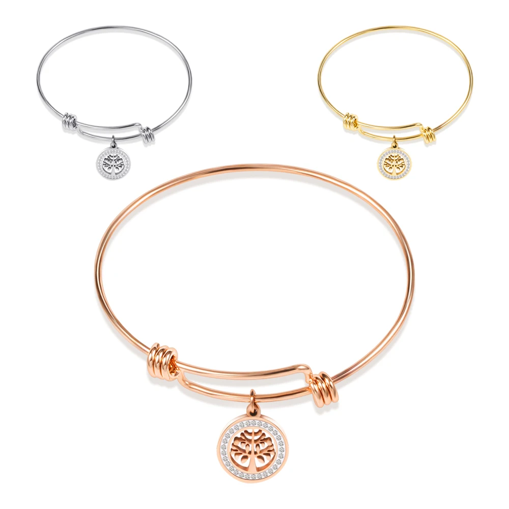 

Tree of Life Wire Bangle Bracelet Adjustable Expandable Crystal Charm Bracelets For Women Hot Sale Female Party Jewelry