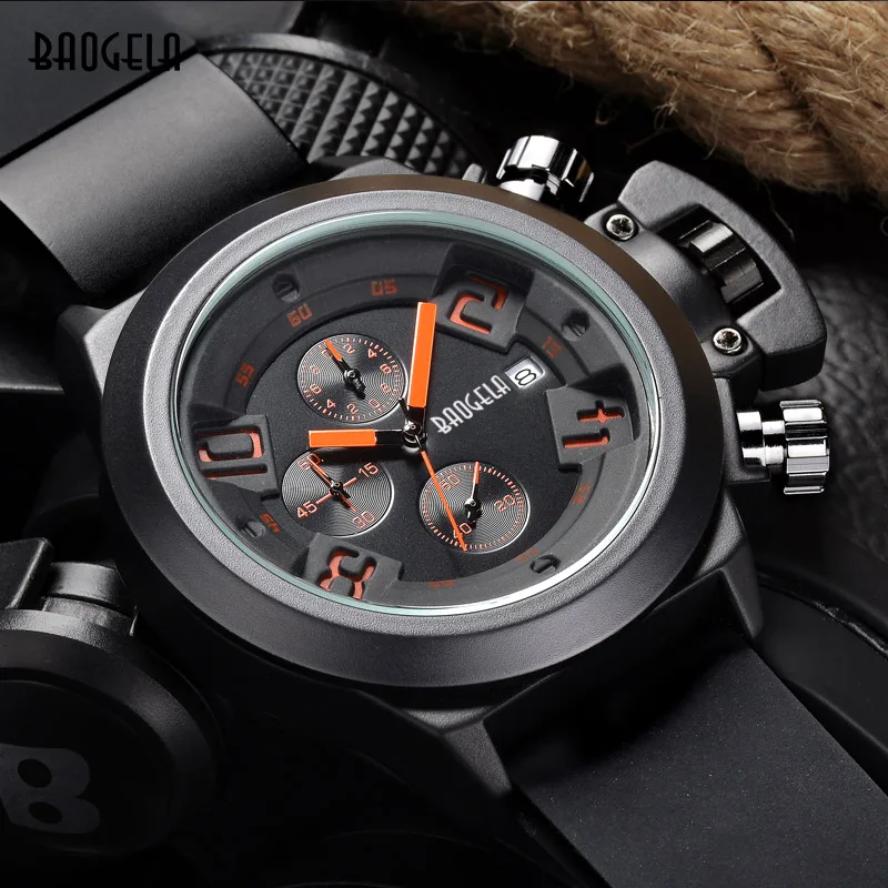 Baogela Модные мужские кварцевые часы Спортивные Хронограф Montre Homme Relogio Masculino силиконовые наручные часы для мужчин часы