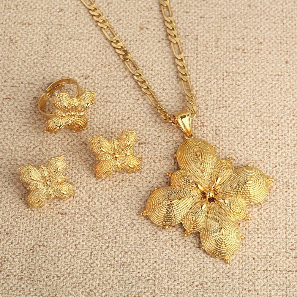 Новый комплект ювелирных изделий из Эфиопии 24 к золотого цвета Модный свадебный