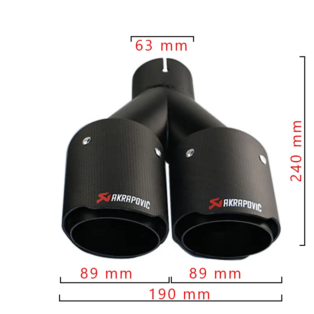 

1pcs Universal AKRAPOVIC Car Exhaust Pipe 2.5'' Inlet With Clamp 4'' Twin Out In Stainless Steel Black Carbon Fiber Muffler Tip