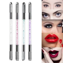 Ручной двойной головкой кристаллы, татуировки ручка с кисточкой, микро лезвия, Перманентный бровь, карандаш для глаз, губы татуировки кисть-карандаш ручка