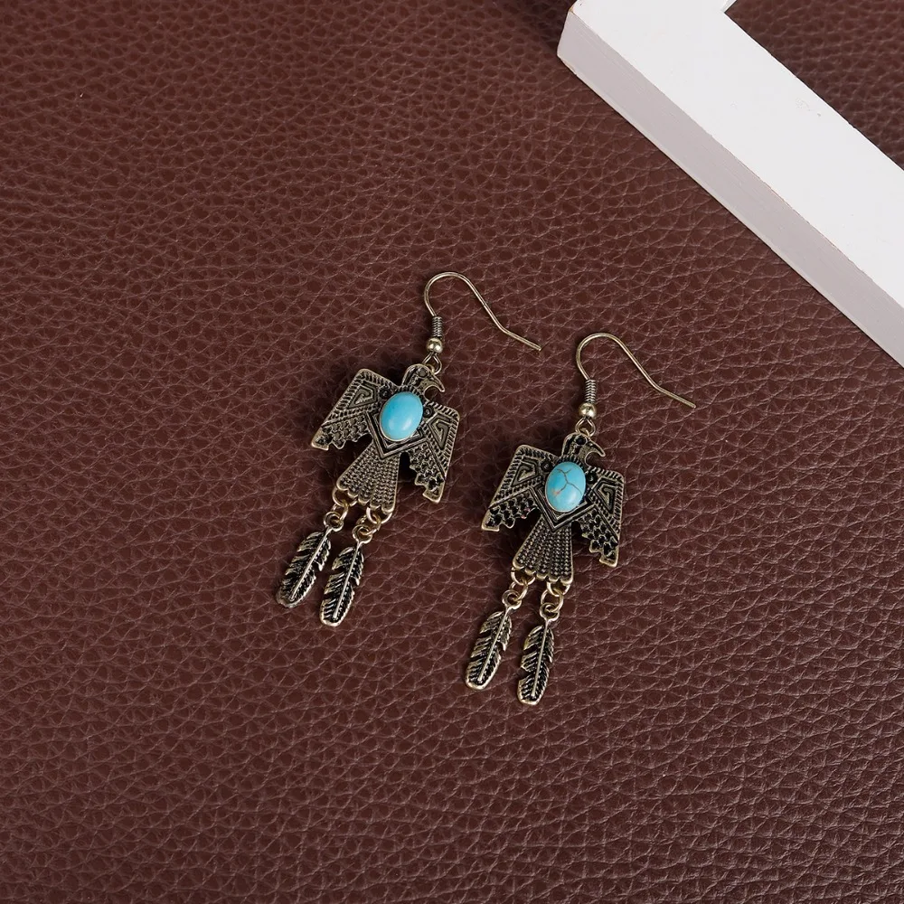 Banny Pink Indian Tibetan Tribal Eagle Pendant Dangle Earrings For Women Gyspy Statement Drop Earrings Stone Peace Bird Earrings