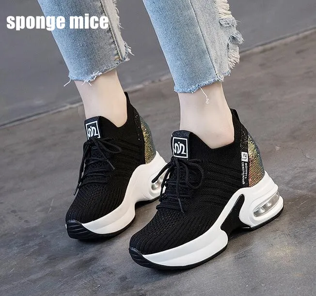 

New breathable mesh Height Increasing Shoes summer 2019 women thick-soled high-heel sport shoes Platform casual sneaker SS2