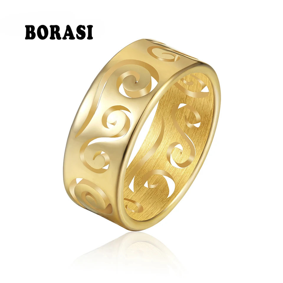 

BORASI Gossip Shape Ring Trendy Rings For Women 316L Stainless Steel Gold Color Ring Engagement Band Gift Fashion Jewelry Rings