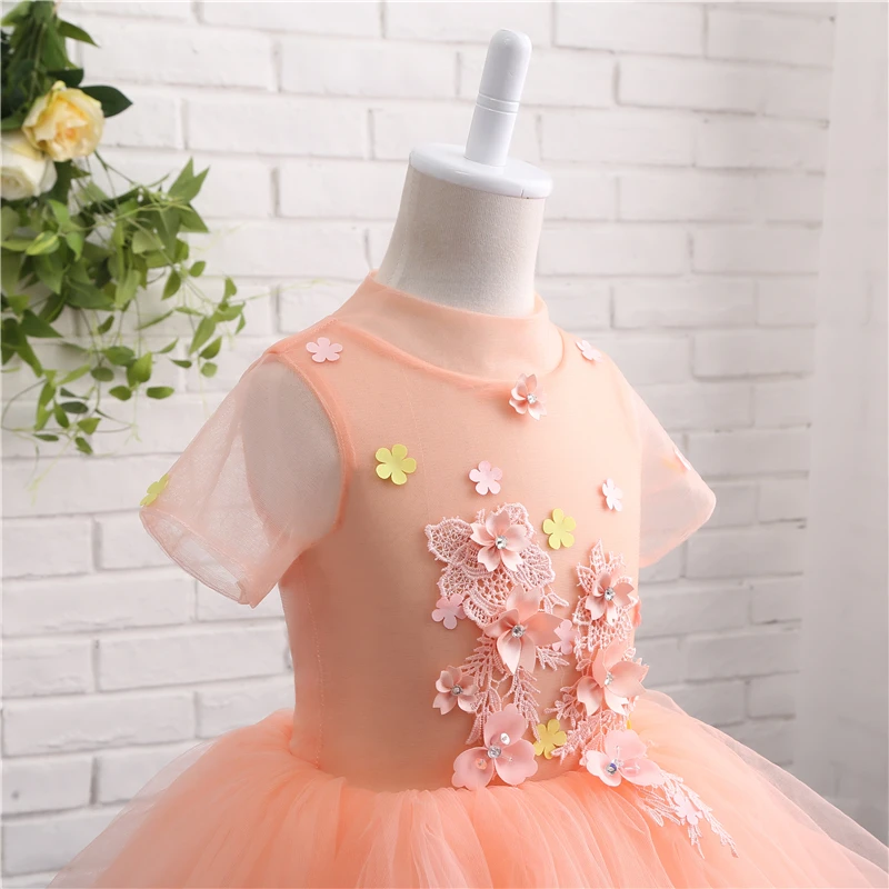Forevergracedress реальные фотографии персик Цвет платье с цветочным узором для девочек милые с цветами Детское фатиновое праздничное детское платье