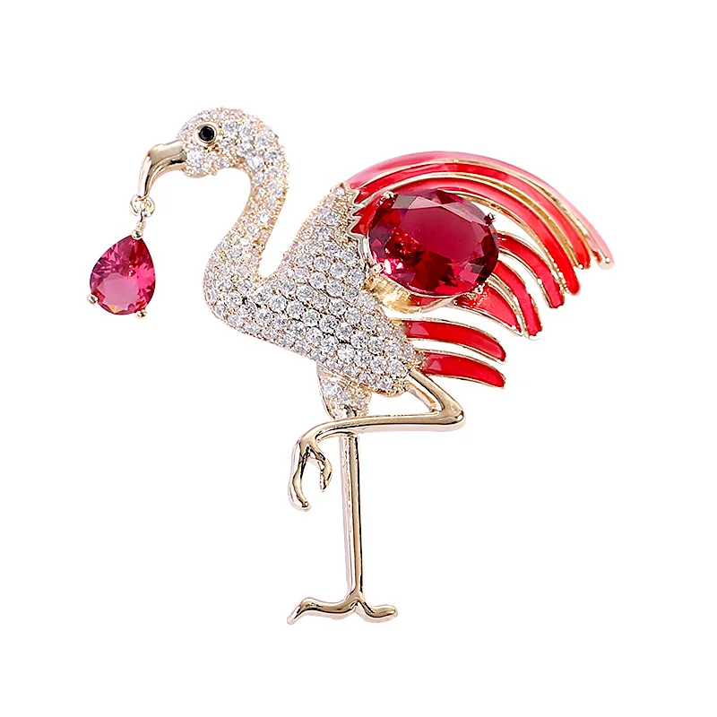 Креативная Высококачественная эмалированная брошь с фламинго и птицей красного и синего цвета, модные роскошные ювелирные изделия с кристаллами в виде животных, брошь для женщин и мужчин, подарок для банкета