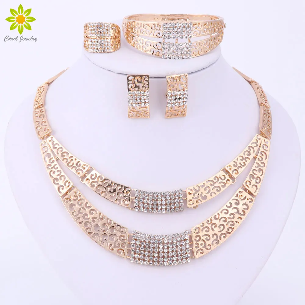 

Jewelry Sets Fashion Wedding Accessories African Jewelry Sets Gold Color Rhinestone Necklace Earrings Set Bridal Jewelry Set