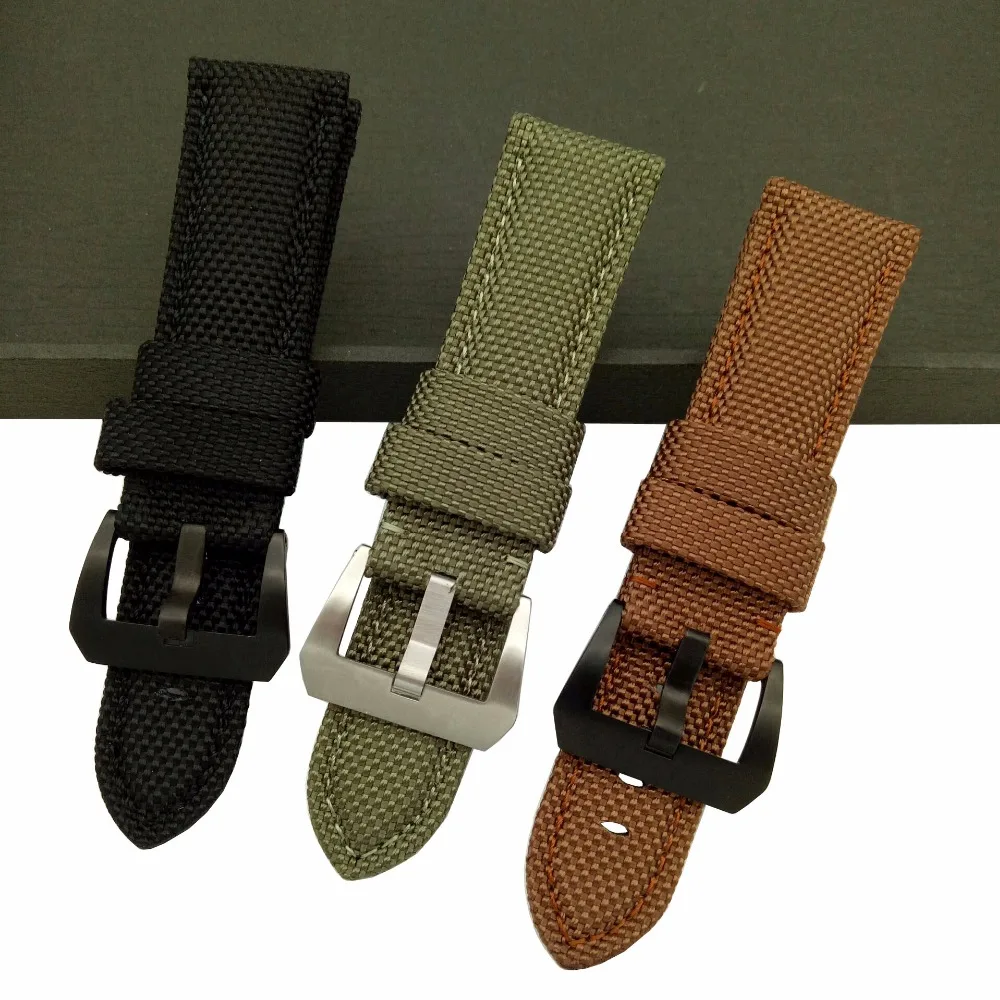 Fabric Vintage Canvas Nylon Leather Watch band strap For Panerai 22mm