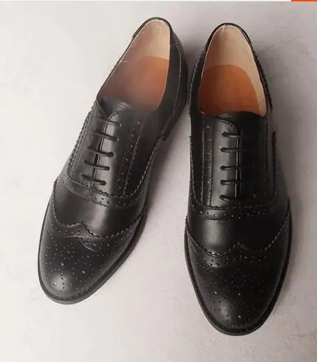 Европейская распродажа; Коллекция года; повседневные тонкие туфли из натуральной кожи на шнуровке; туфли на плоской подошве «Bullock»; обувь ручной работы на заказ; женские туфли-оксфорды - Цвет: black