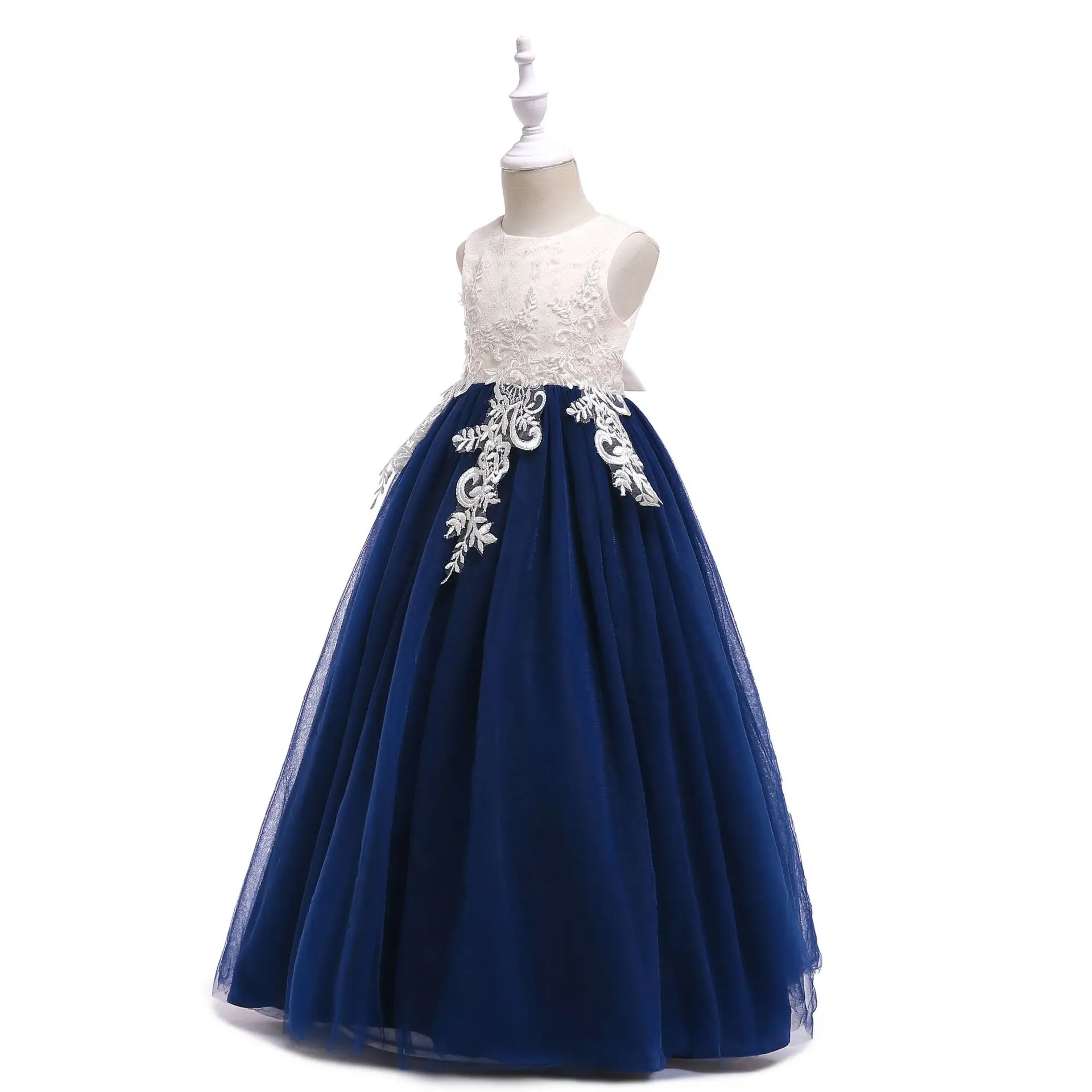 Long Flower Girls Wedding Dress Elegant Beach Navy Blue Vestido De ...