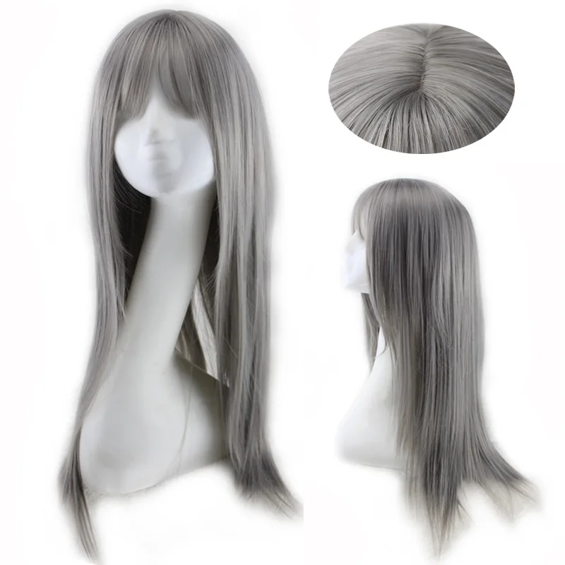Cheap Synthetic Long Straight Wig With Bangs Simulated Scalp Harajuku Lolita Hair Blue Grey Cosplay Wigs For Women Cheap Synthetic Long Straight Wig With Bangs Simulated Scalp Harajuku Lolita Hair Blue Grey Cosplay Wigs For Women
